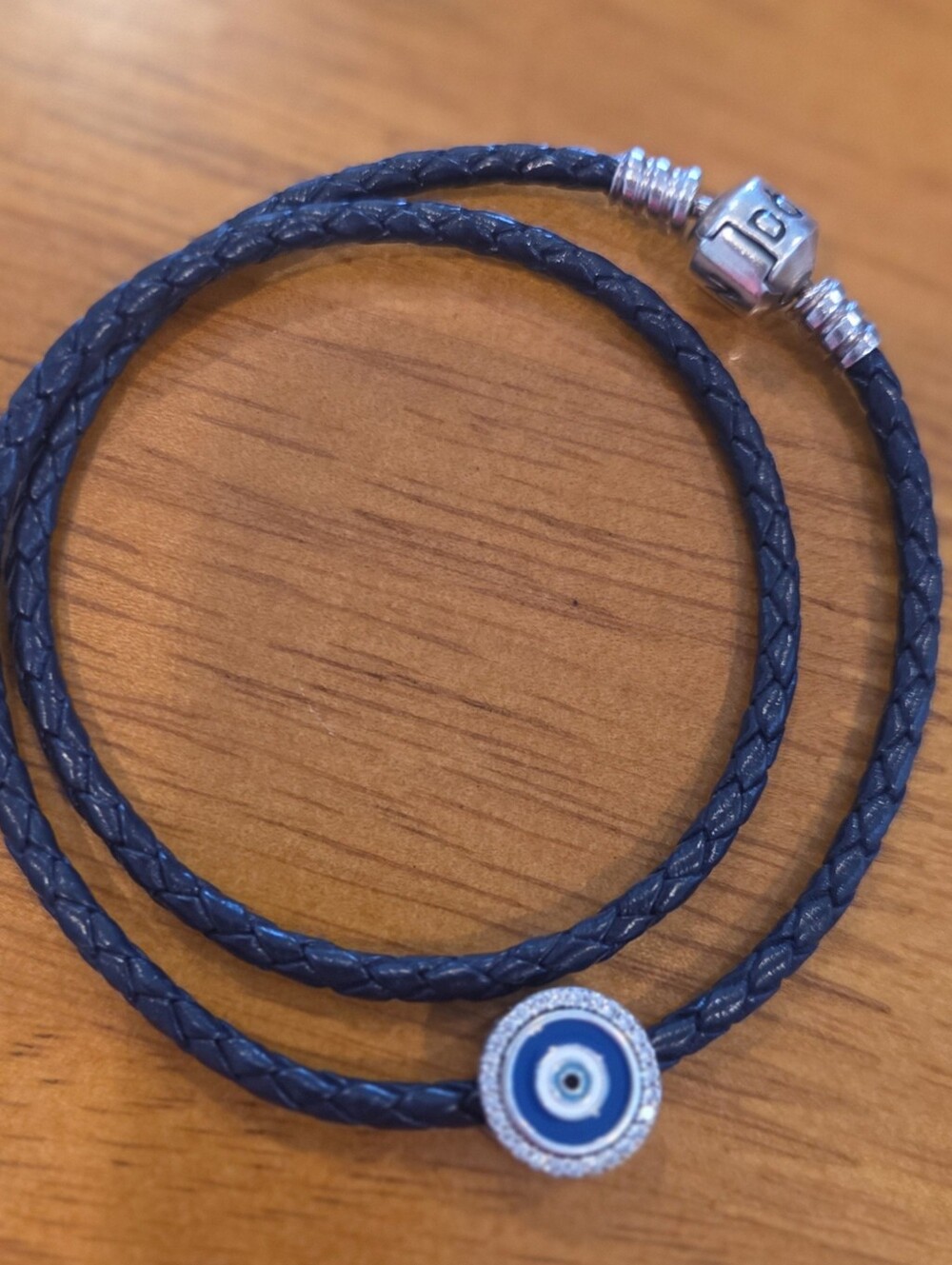 Pandora Black Braided Double Wrap Bracelet with Blue Eye Charm